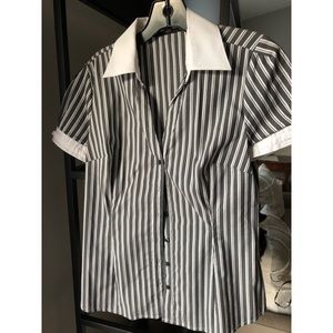 Gray Short Sleeve Striped Dress Shirt